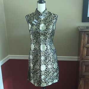 Elegant Black and Gold Brocade Dress